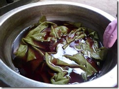 草木染の不思議、染液の色と染まる布の色が違う