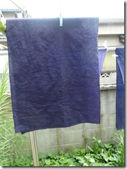 ログウッドで草木染した麻の布（ミョウバン媒染）