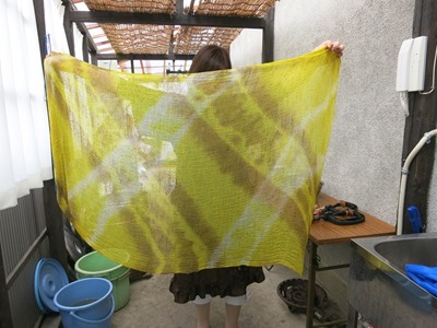 笹で草木染した間仕切り