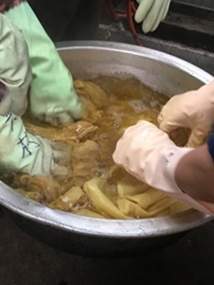 月桂樹で草木染するとひよこ色から黄色