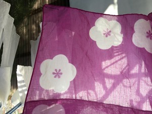 蘇芳(スオウ)で草木染したハンカチ。 蘇芳(スオウ)で草木染したハンカチ。