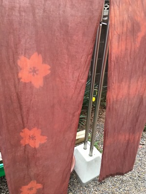 八重桜で草木染。のれん